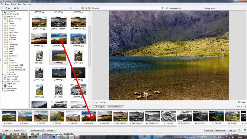 Select the files you want in the slideshow in the order you want them. Drag them down to the lower panel.