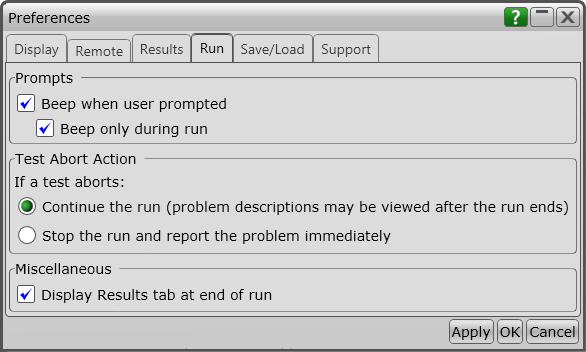 Using the Test Application 2 To set the run preferences Information, warning, and error conditions can occur while running tests.