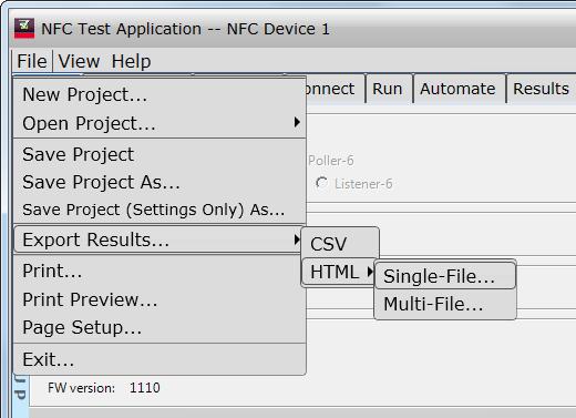 Using the Test Application 2 To export the report in HTML format There are two options for exporting HTML format test reports: Single-File To save a single-file report, use the "save as" type "Web