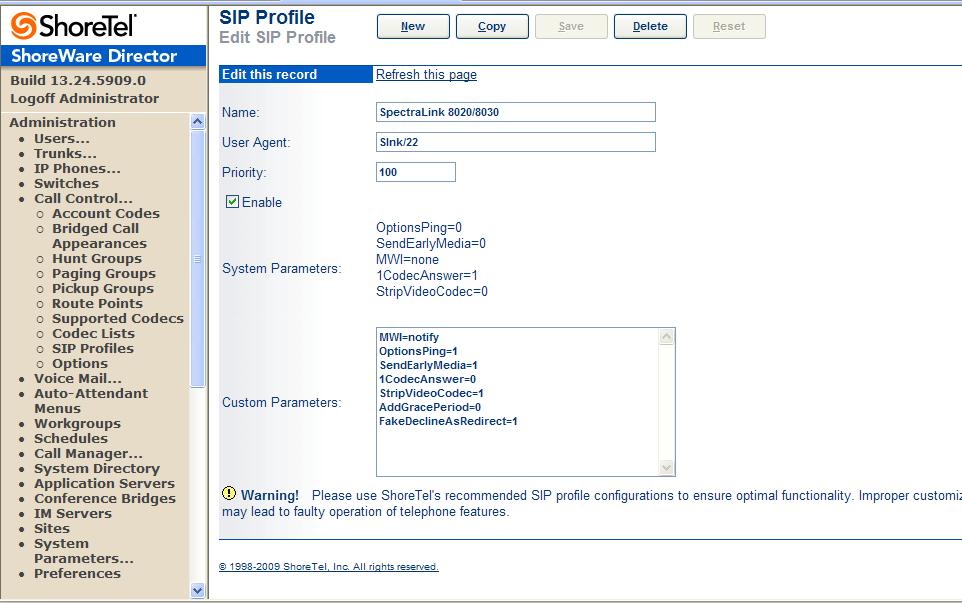 Figure 13 Edit SIP Profile Define a Name: for the entry, and be sure to define an appropriate name.