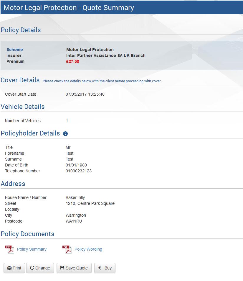 Policy information Customer information entered on the previous screen Click to view policy wording and keyfacts Buying the policy To buy the policy, click the Buy