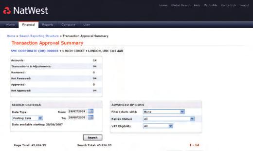 Approving transactions To approve a transaction 1. From the Financial menu, select Account Summary. The Account Summary screen appears. 2. Search for an account.