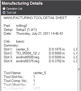 1 Click the Details tab in the Results window to display the Manufacturing Operations sheet.
