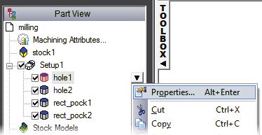 Controlling the strategies You can control the strategies used to manufacture the part from the properties dialog.