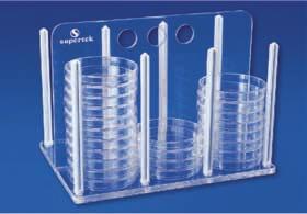 30 Dishes RACK FOR PETRI DISHES Clear acrylic with polycarbonate posts. Useful during inoculation, incubation & storage.