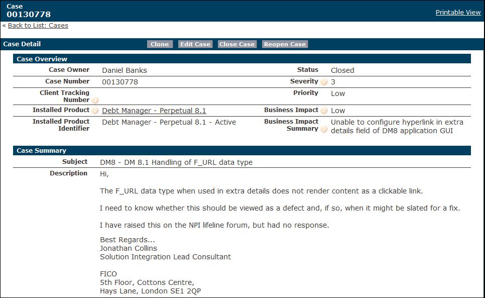FICO Online Support User s Guide Tip Here are some ways you can change the list of displayed cases: Sort the case list by clicking any of the column headings.