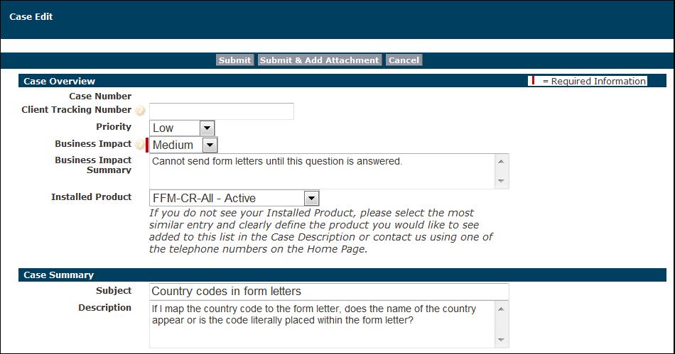FICO Online Support User s Guide 2 (Optional) In the Client Tracking Number field, enter a tracking number for the issue, if your organization is using one.