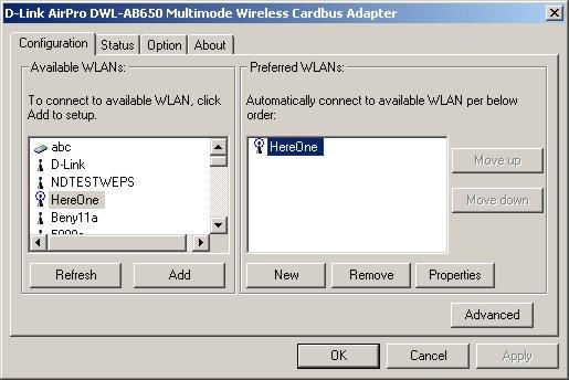 The WLAN Access Point you selected to connect to in the installation wizard above should be shown in the Preferred WLANs field above.