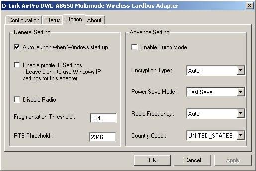 Selecting the IP Settings The D-Link AirPro Management Utility allows you to choose between the IP settings entered for your new Cardbus Adapter using the Management Utility (as illustrated above) or