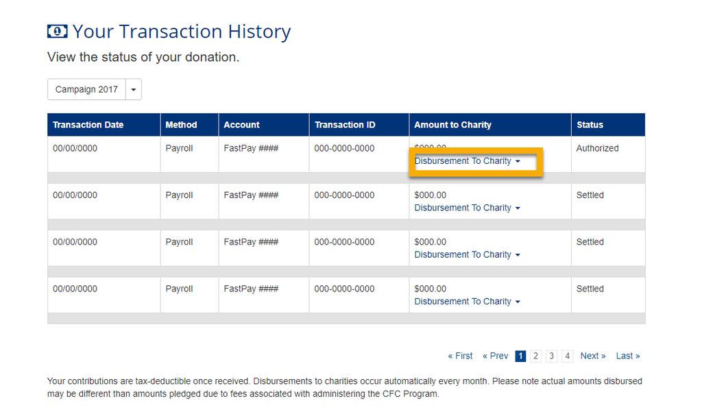 Reviewing Payment and Donation Records (continued) 2. The Transaction History page will show a record of all processed payments.