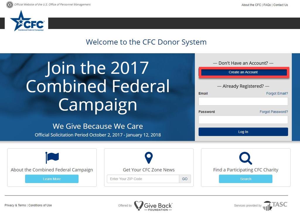 Creating an Account New users should access the CFC Charitable Giving