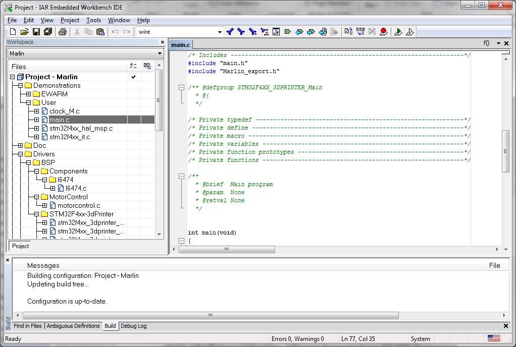 Figure 13: IAR IDE main window Firmware STEP 2: build the project via the menu: Project > Rebuild All.