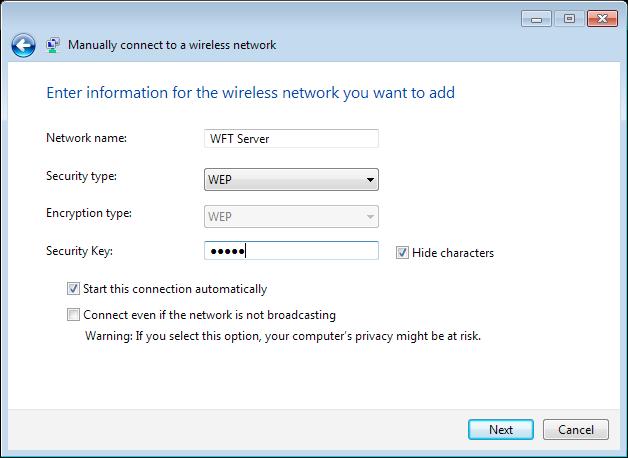 5On the new window that opens, enter a name for your network and configure the security options.
