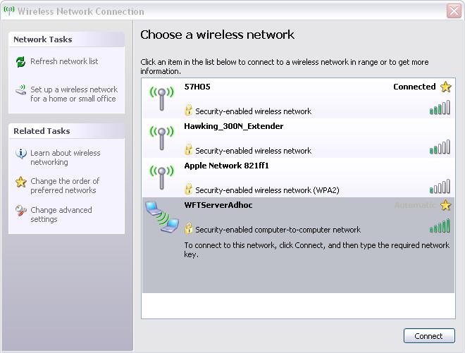 You will need to enter exactly the same key to access the ad hoc network via your PC and your camera.