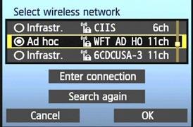 4Under LAN type, select [Wireless], then select [OK]. 5Under Wireless LAN setup method, select [Connect with wizard], then select [OK].