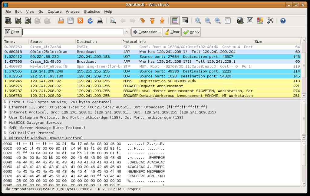 Software 81 Figure 5.1: Screenshot of Wireshark live capture 5.2.