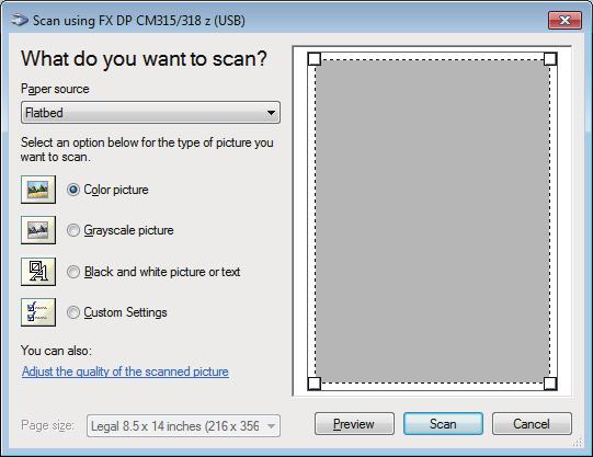 3. Select the scanner from the TWAIN menu on the graphic program, specify the necessary settings, and then start scanning on the window.