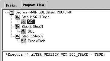 272 CHAPTER 11 SQL OPTIMIZATION TECHNIQUES IN PEOPLESOFT Figure 11-1. Part of an Application Engine program SQR In SQR, it is simply a matter of coding the ALTER SESSION statement.