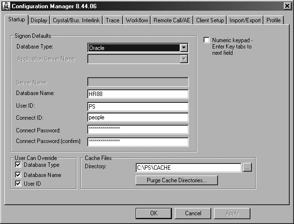 CHAPTER 3 DATABASE CONNECTIVITY 39 Figure 3-2. The Configuration Manager for the PeopleSoft Windows client allows you to set the Connect ID password.