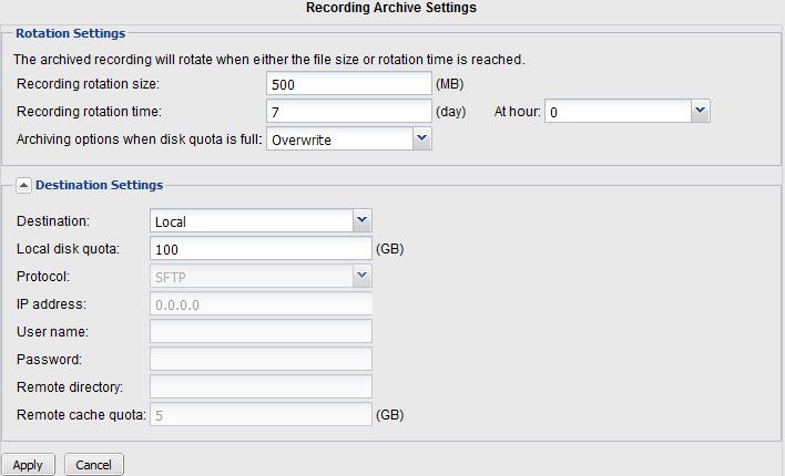 3. Click Apply. Archiving recorded calls Configure the settings to archive the recorded calls. To configure the recording archive settings 1. Go to Call Features > Call Recording > Archive.