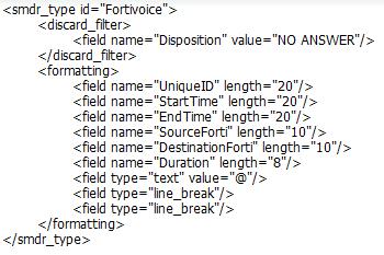 Figure 102:Example SMDR format file An SMDR format is composed of parts as shown in the above example: smdr_type id: the name of the SMDR format file.