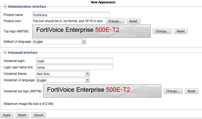 Figure 28: Appearance tab GUI field Description Administration interface Product name Product icon Top logo Enter the name of the product.