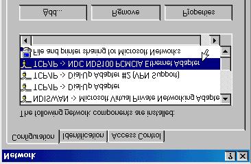 Communication System Overview 3. The network dialog box appears with three tabs: Configuration, Identification and Access Control.
