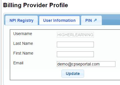 Billing Provider Profile (User