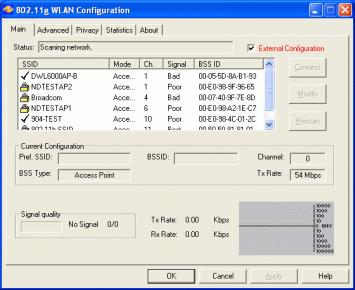 Item External Configuration Status SSID Mode Ch Signal Description To Enable or Disable the manufacturer s configuration utility: Enable : Check this item to use Windows XP build-in utility or other