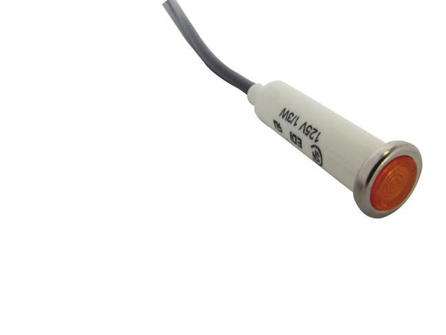 Lens: Standard lens is Hi-Hat style. AWG Wire Leads, Black. Type AWM-1015/TEW-105º C, 600V insulation. For 250V, wire leads are red in colour.