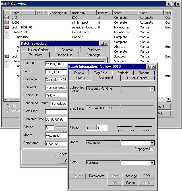 TC02690A Figure 1. Batch Overview Windows The batch scheduler and batch information status display are accessible from the batch overview window.