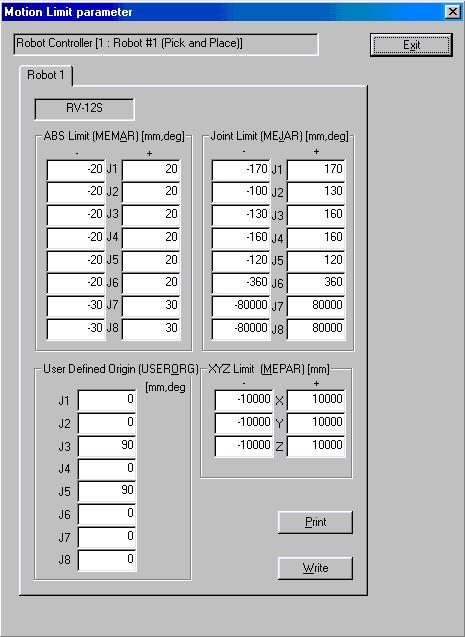 7. Parameter editing tool 7.6.1. Motion Limit Parameter Set the operating range of the robot. Fig.