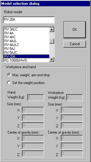 10. Simulation Model selection 1) Type selection 2) Model selection Hand and workpiece setting (Version F1 or earlier) (Version F2 or later) Fig.