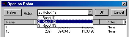 Clicking the area of the combo box displays the list of the robot controllers for which communication settings have been made. Select a robot controller using the mouse.
