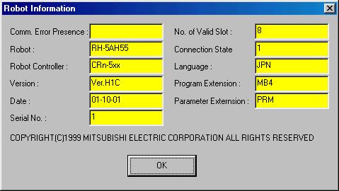 If the connection has already been completed, the robot controller information is displayed after the controller model number.