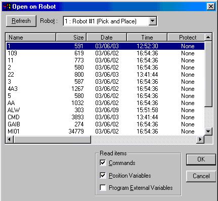 5. Program editing tool 5.4.2. Opening a program on a robot controller A program in the controller can be opened with the normal open method and with the debug open method.