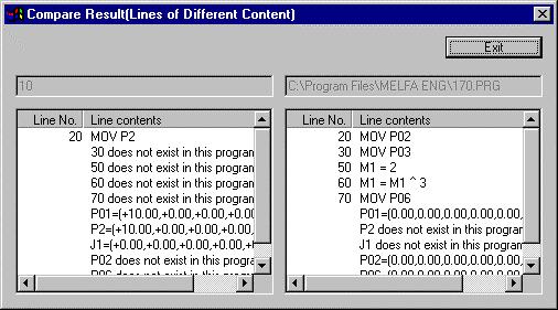 Select the names of the programs to be compared from the left and right lists.