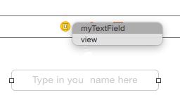release your mouse on the View Controller icon, a selection menu will pop up. Select mytextfield.