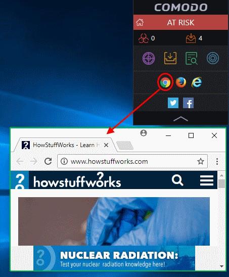 The interface contains shortcuts to all browsers installed on your computer.