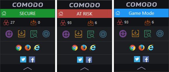 The color coded row at the top of the widget displays your current security status. Clicking on the top row opens the CCAV main interface.