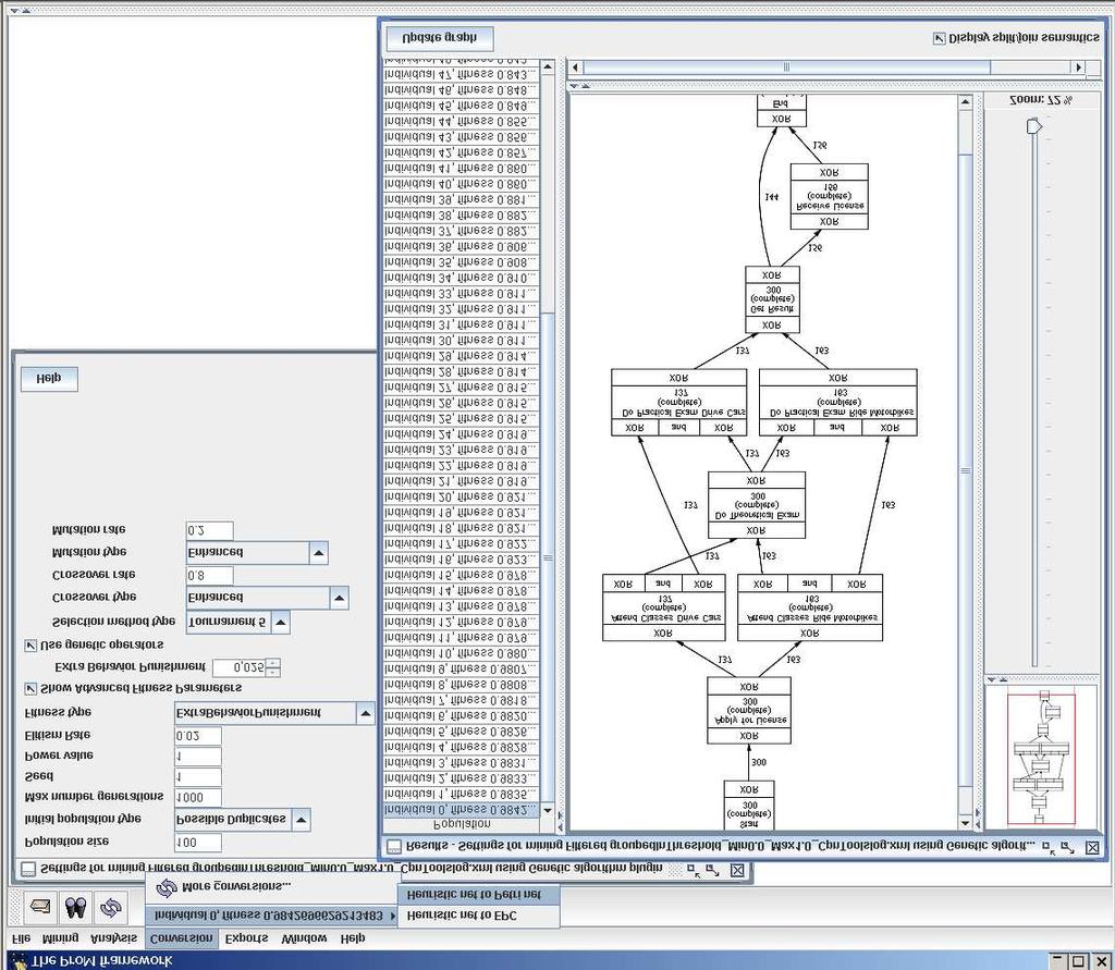 72 A GA to Tackle Non-Free-Choice and Invisible Tasks Figure 4.5: Screenshot of the Genetic algorithm plug-in in the ProM framework.