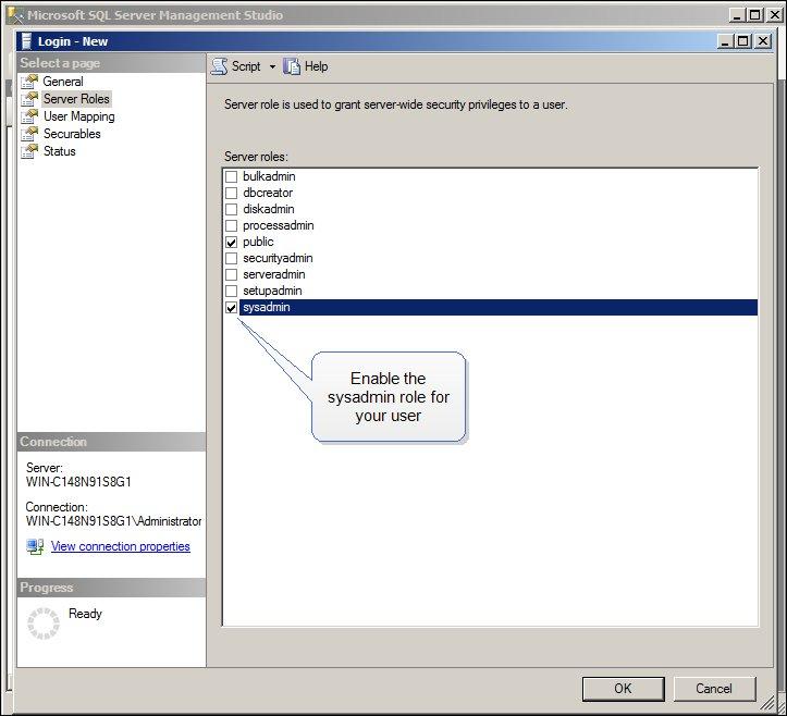 Setting Up Your Server and Database 9. Select the Server Roles page. 10.