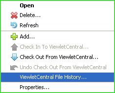 3. Select ViewletCentral File History... from the menu. 4. The History dialog displays. When you are finished reviewing the information, Close the dialog.