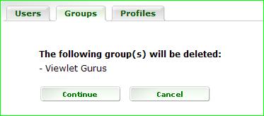 3. Click the Update button. 4. An information page displays. Click the Back button to return to the list of groups. Delete a Group 1.