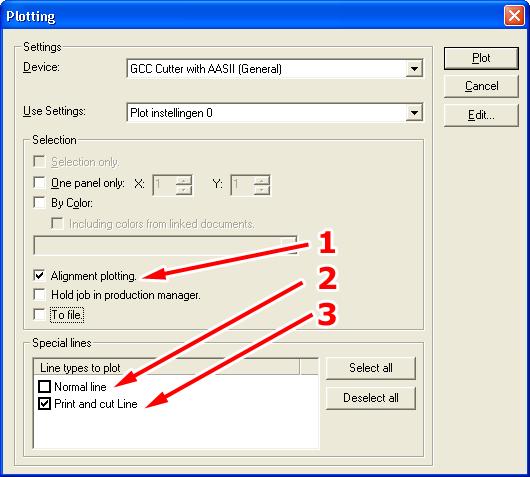 In the EasySIGN software, choose File, Plotting. A dialog will come up that allows you to change the plotter settings.