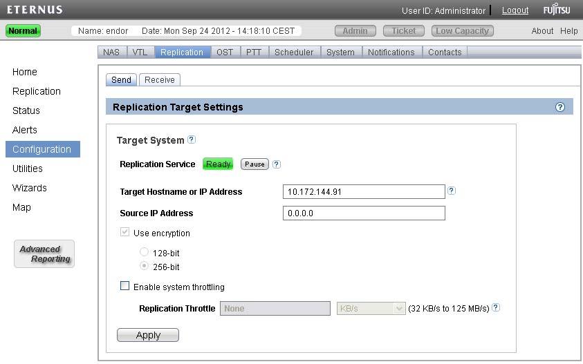 Performing OST Optimized Duplication NetBackup and Backup Exec OST Guide Figure 30: Replication Send Page b) In the Target Hostname or IP Address box, enter the host name or IP address of the system