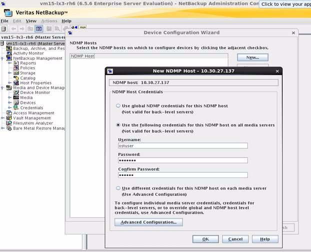 NetBackup and Backup Exec OST Guide Configuring OST Path to Tape (NetBackup only) Figure 35: Adding a New NDMP Host 3.