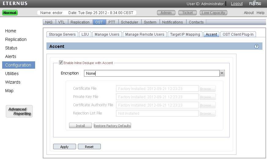 Configuring ETERNUS CS800 S4 Accent NetBackup and Backup Exec OST Guide Enabling or Disabling Accent on the ETERNUS CS800 S4 By default, Accent is disabled on the ETERNUS CS800 S4.