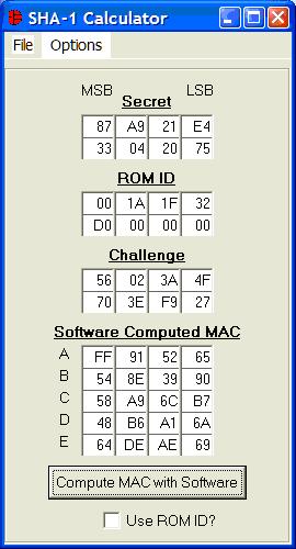 Figure 8. Tools Menu The software provides two tools to evaluate the SHA-1 calculations: a method to view the Software Computed MAC and an SHA-1 Calculator (Figure 8).
