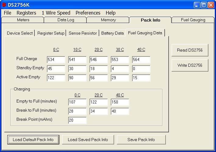 PACK INFORMATION TAB The Pack Information tab gives the pack manufacturer the ability to assign default register settings, device and sense resistor selection, and recommended manufacturer data and